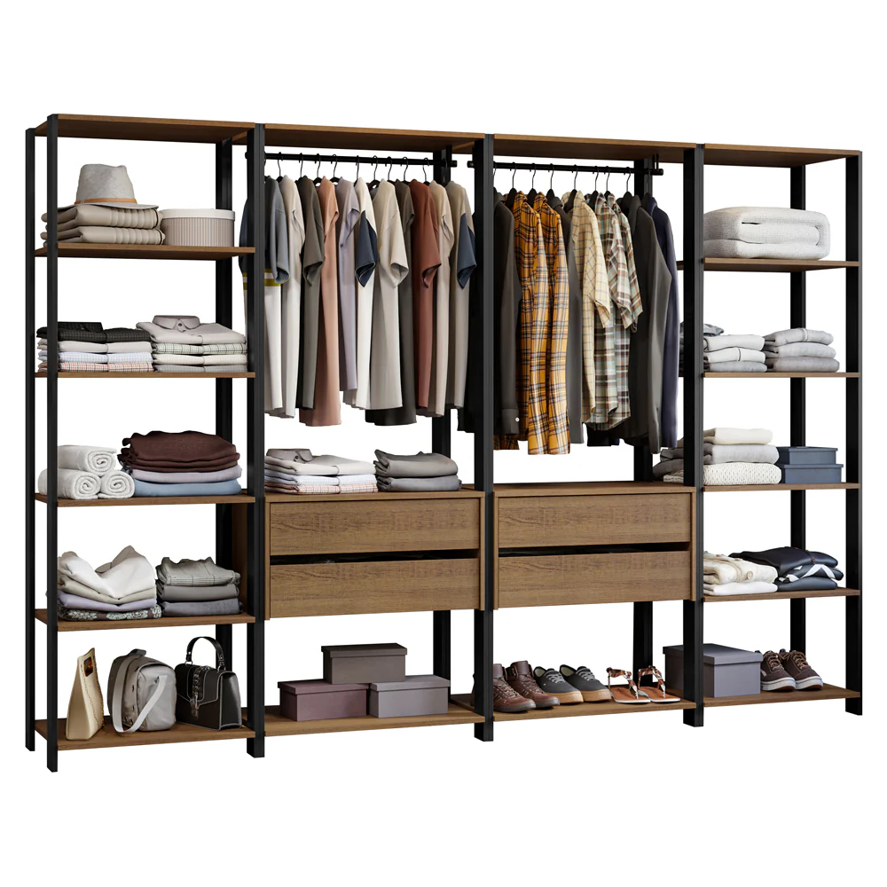 Guarda-Roupa Closet Modulado 4 Gavetas 258cm Rustic/Preto Madesa 01 Valencia - Image 2