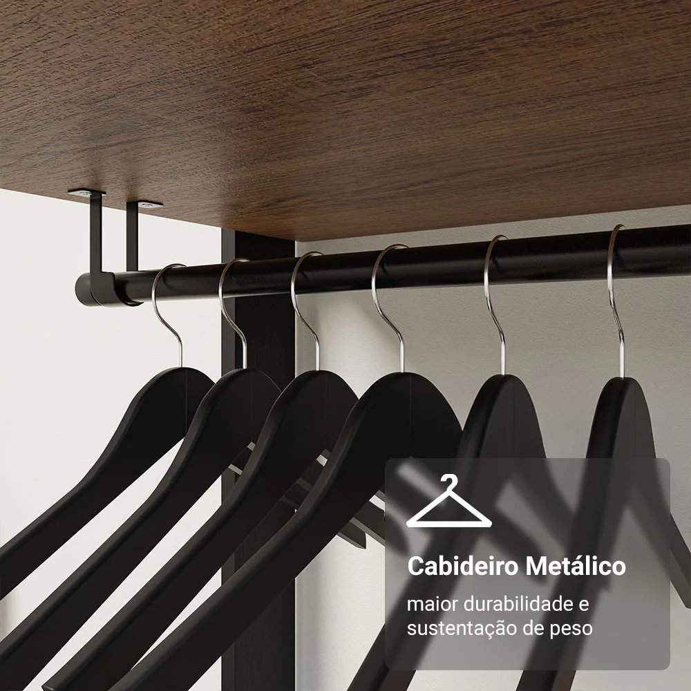 Guarda-Roupa Closet Modulado 4 Gavetas 258cm Rustic/Preto Madesa 01 Valencia - Image 7