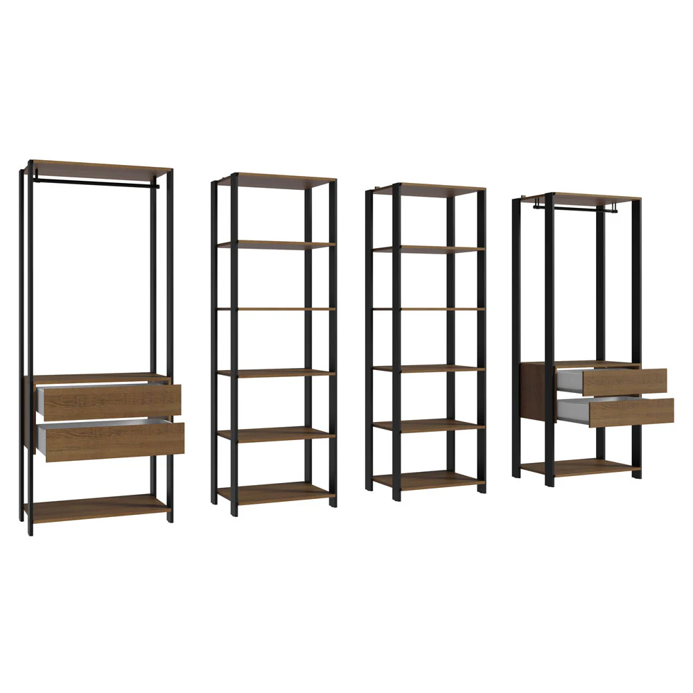 Guarda-Roupa Closet Modulado Valencia 4 Gavetas 258cm Rustic/Preto Madesa 02 - Image 5