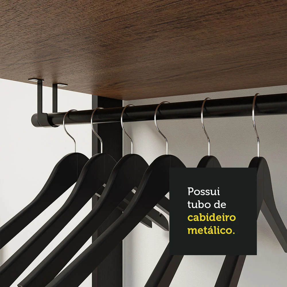 Guarda-Roupa Closet Modulado 4 Gavetas 258 cm Rustic/Preto Valencia Madesa 04 - Image 7