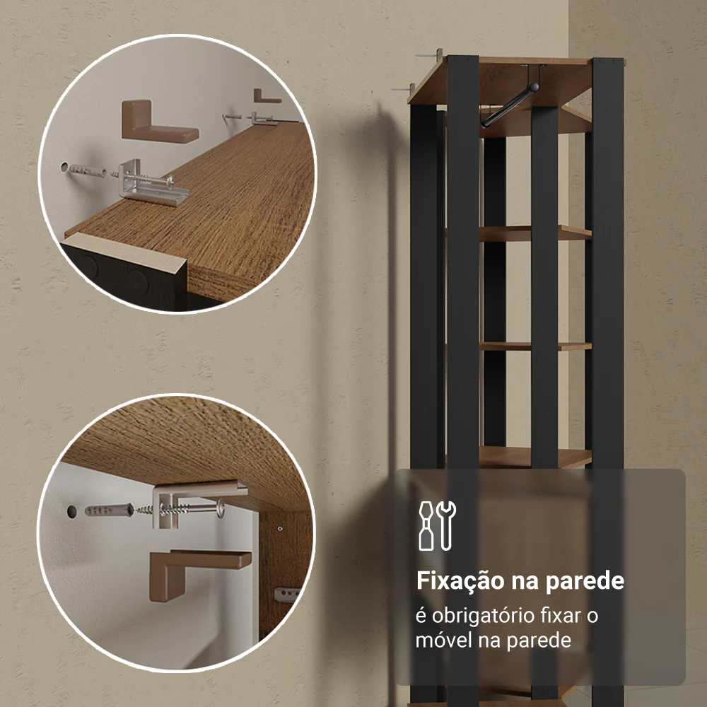 Guarda-Roupa Closet Modulado 4 Gavetas 317 cm Rustic/Preto Valencia Madesa - Image 7