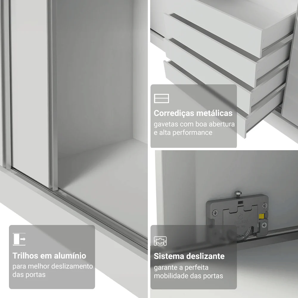 Guarda-Roupa Modulado Neo + Guarda-Roupa Royale 3 Portas de Correr Branco Madesa - Image 6