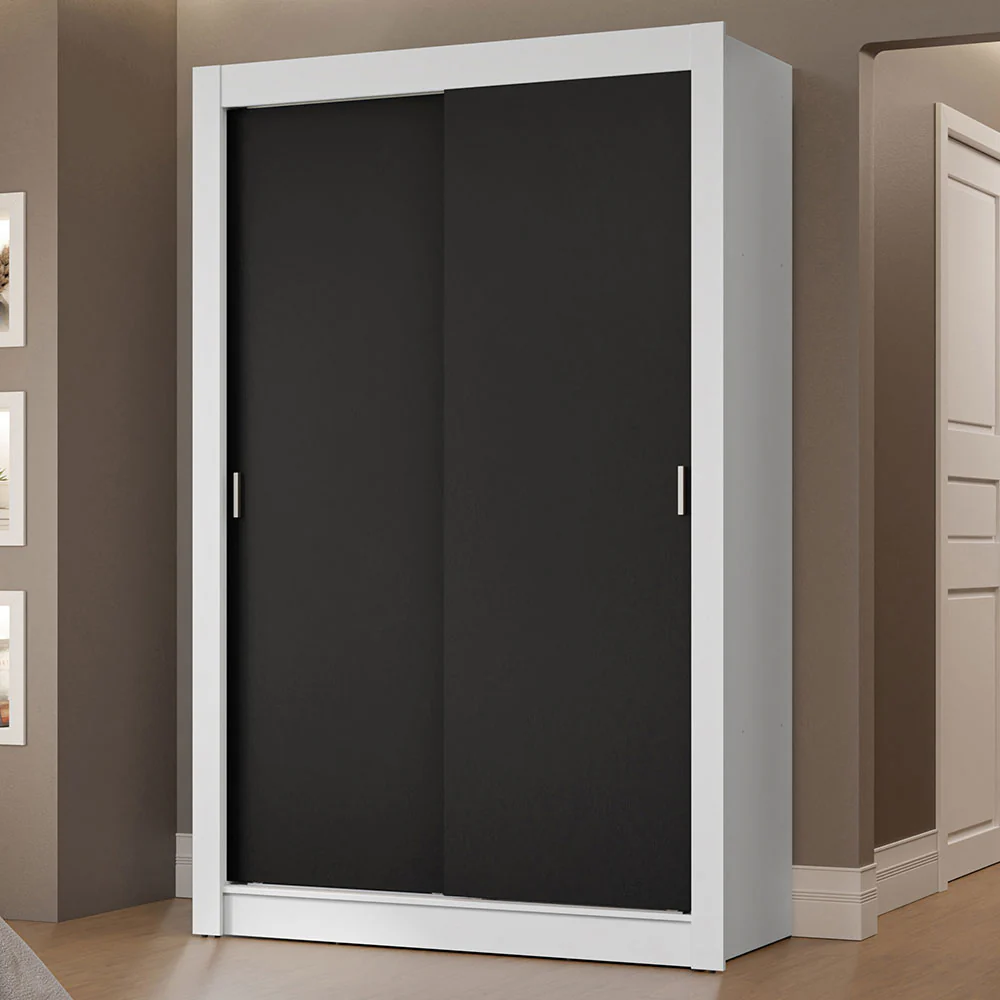 Guarda-Roupa Solteiro 2 Portas de Correr 2 Gavetas Branco/Preto Vivare Madesa