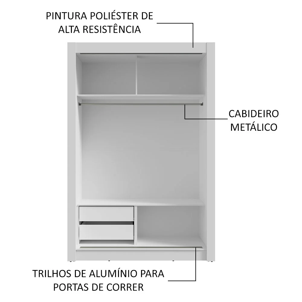 Guarda-Roupa Solteiro 2 Portas de Correr 2 Gavetas Branco/Preto Vivare Madesa - Image 6