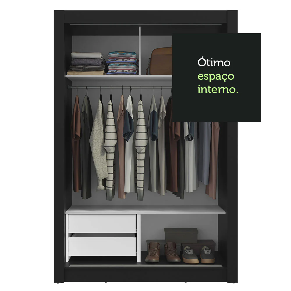 Guarda-Roupa Solteiro 2 Portas de Correr 2 Gavetas Preto/Cinza Vivare Madesa - Image 8