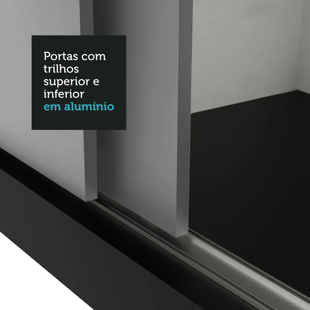Guarda-Roupa Solteiro 2 Portas de Correr 2 Gavetas Preto/Cinza Vivare Madesa - Image 9