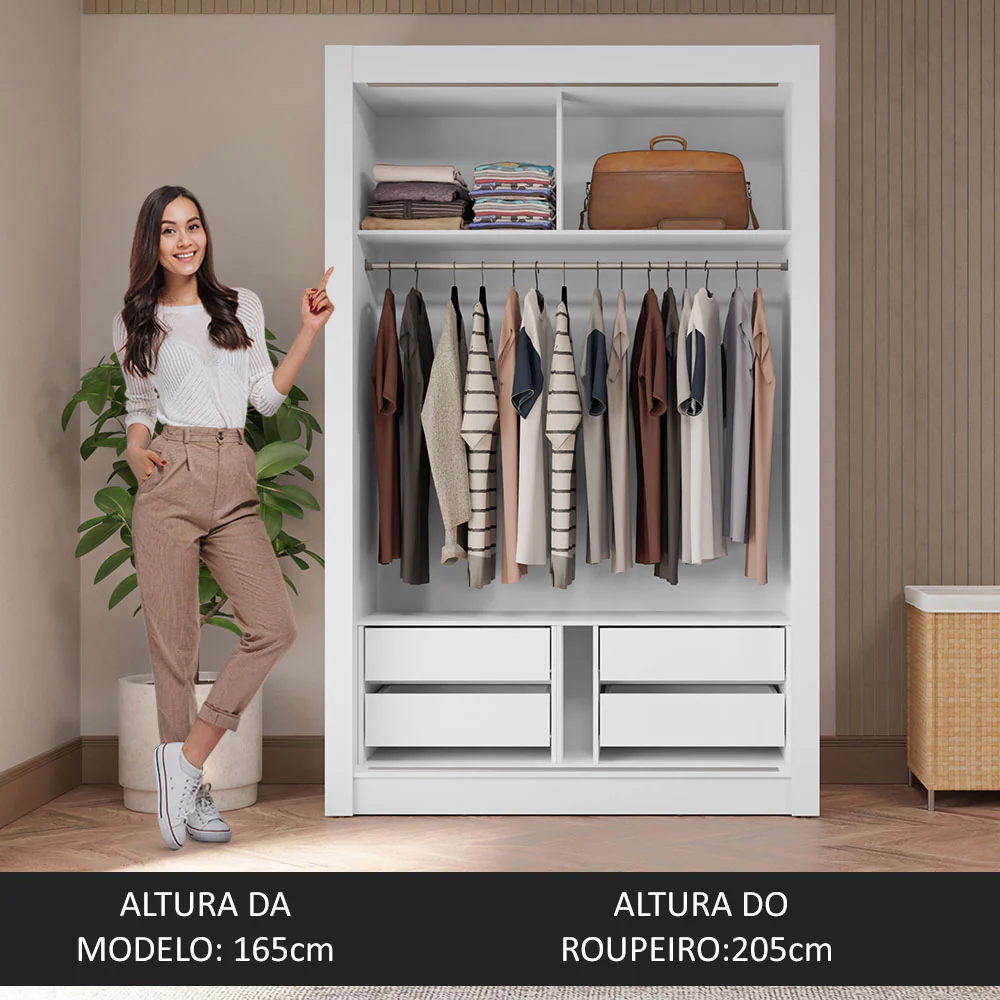 Guarda-Roupa Solteiro 2 Portas de Correr 4 Gavetas Branco/Rustic Vivare Plus Madesa - Image 5