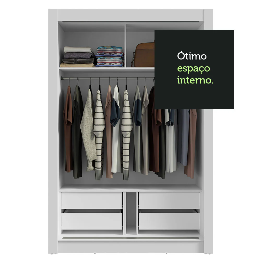 Guarda-Roupa Solteiro 2 Portas de Correr 4 Gavetas Branco/Rustic Vivare Plus Madesa - Image 8