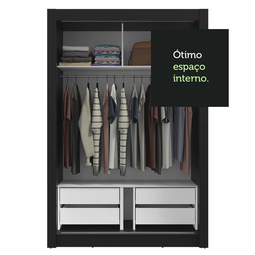 Guarda-Roupa Solteiro 2 Portas de Correr 4 Gavetas Preto Vivare Plus Madesa - Image 8
