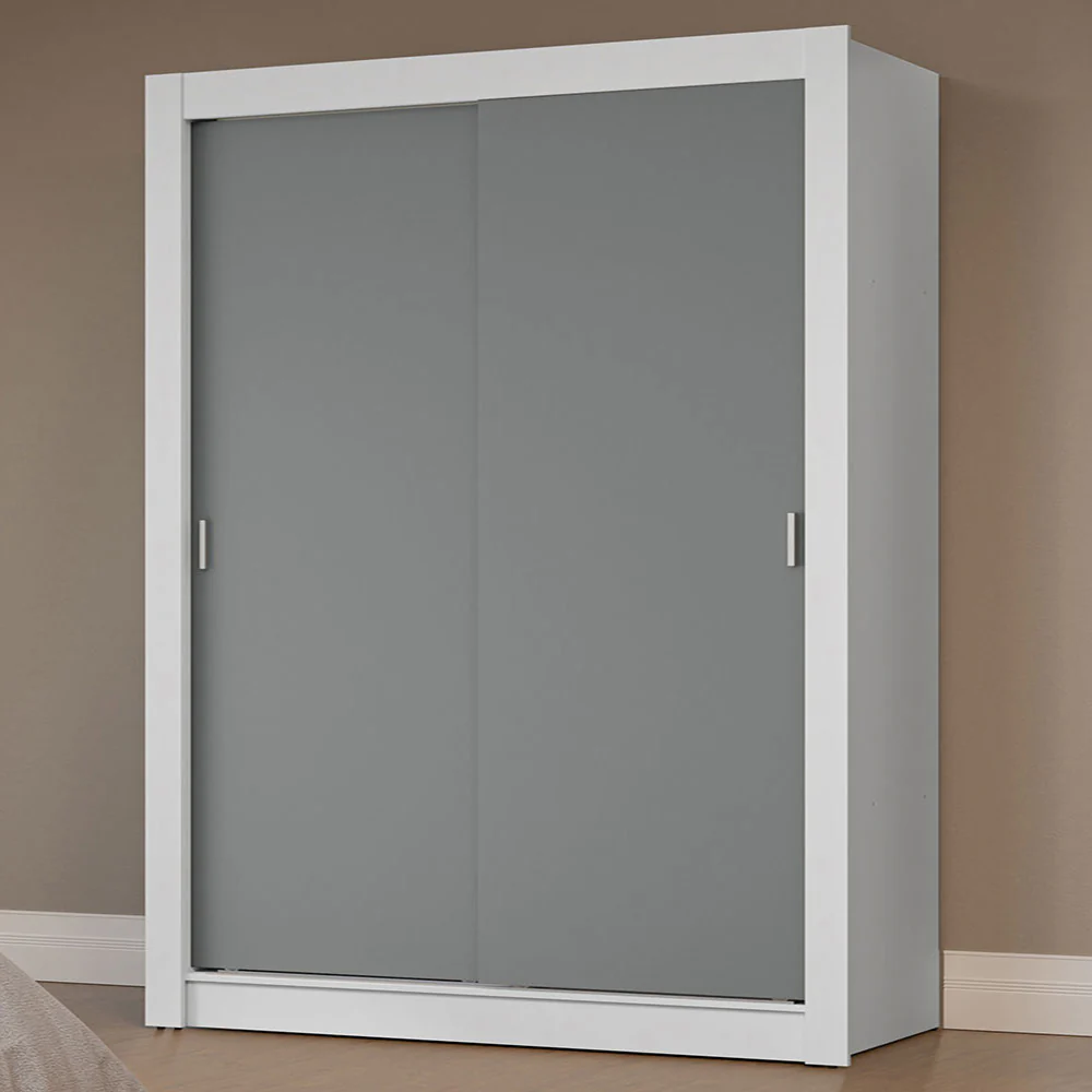 Guarda-Roupa Solteiro 2 Portas de Correr Branco/Cinza Milano Madesa