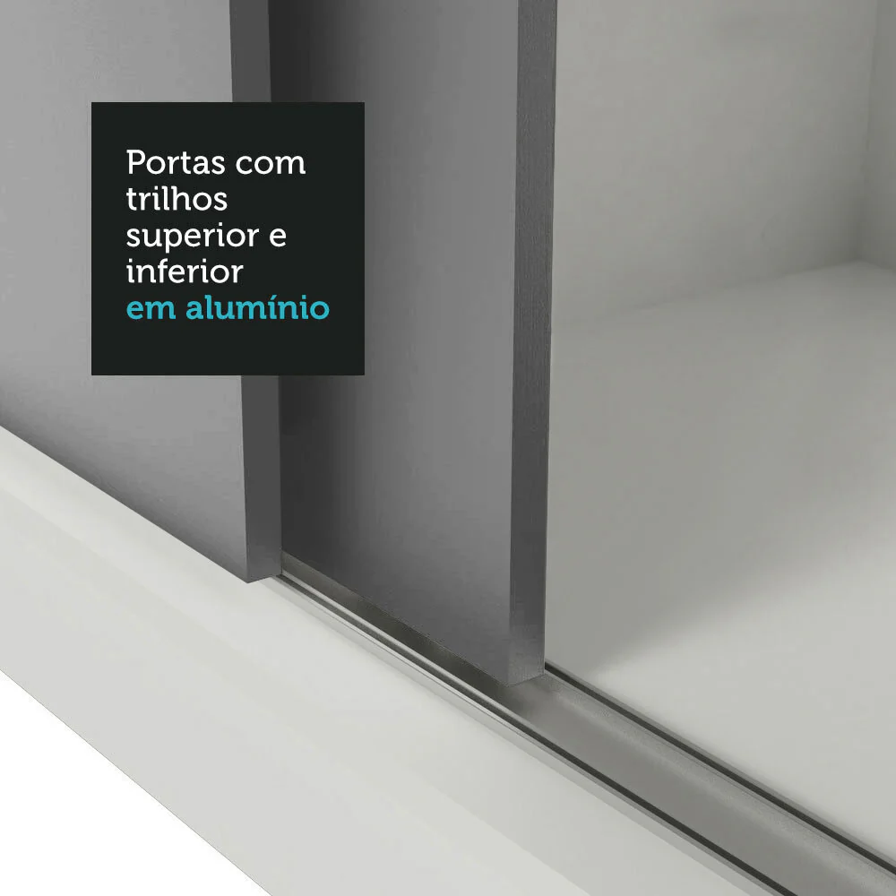 Guarda-Roupa Solteiro 2 Portas de Correr Branco/Cinza Milano Madesa - Image 9