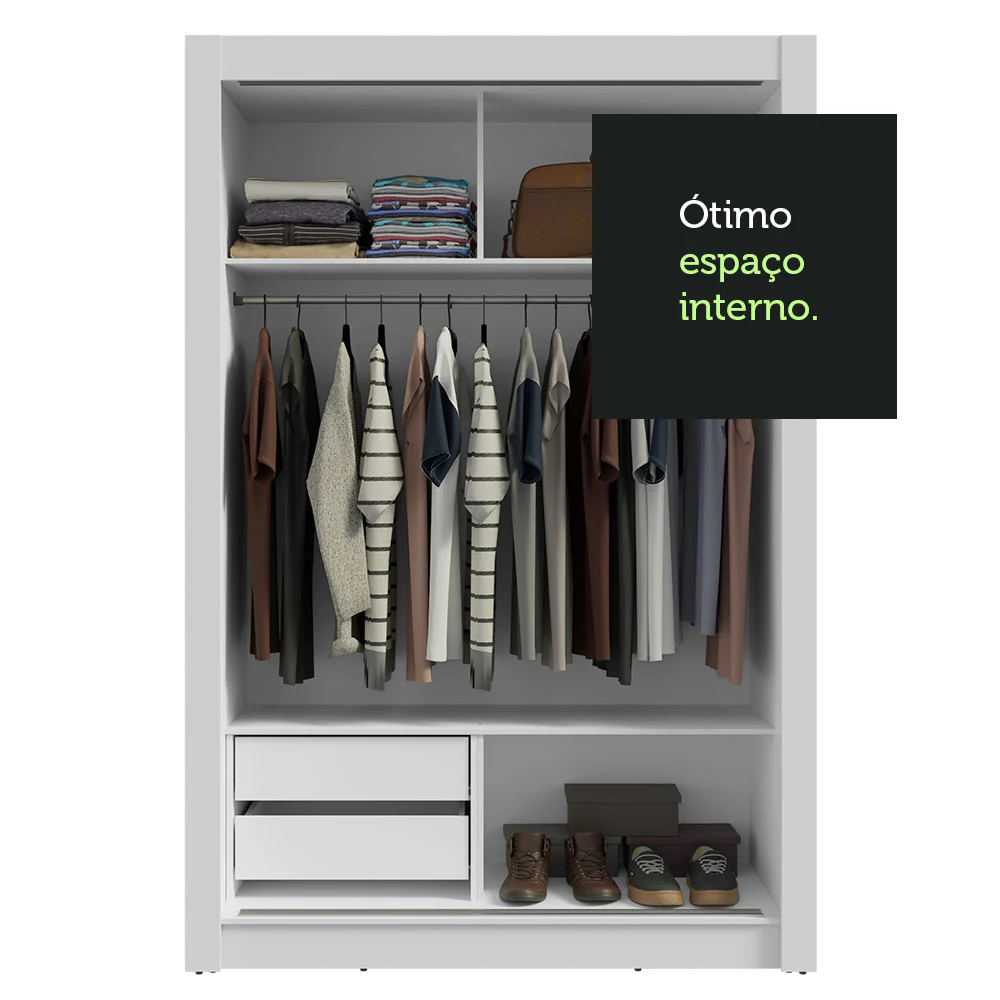 Guarda-Roupa Solteiro 2 Portas de Correr com Espelho 2 Gavetas Branco/Cinza Vivare Madesa - Image 8