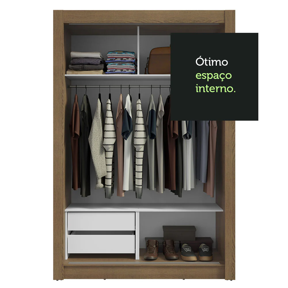 Guarda-Roupa Solteiro 2 Portas de Correr com Espelho 2 Gavetas Rustic/Cinza Vivare Madesa - Image 8