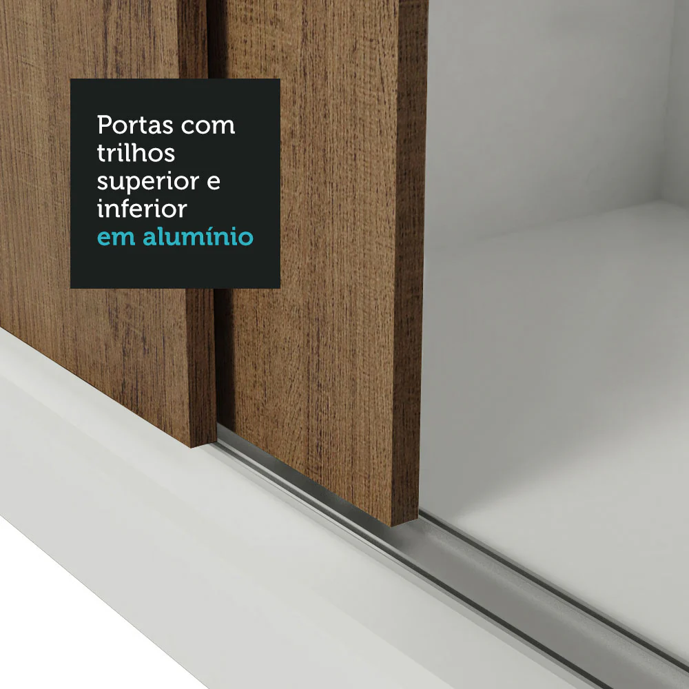 Guarda-Roupa Solteiro 2 Portas de Correr com Espelho 4 Gavetas Branco/Rustic Vivare Plus Madesa - Image 9