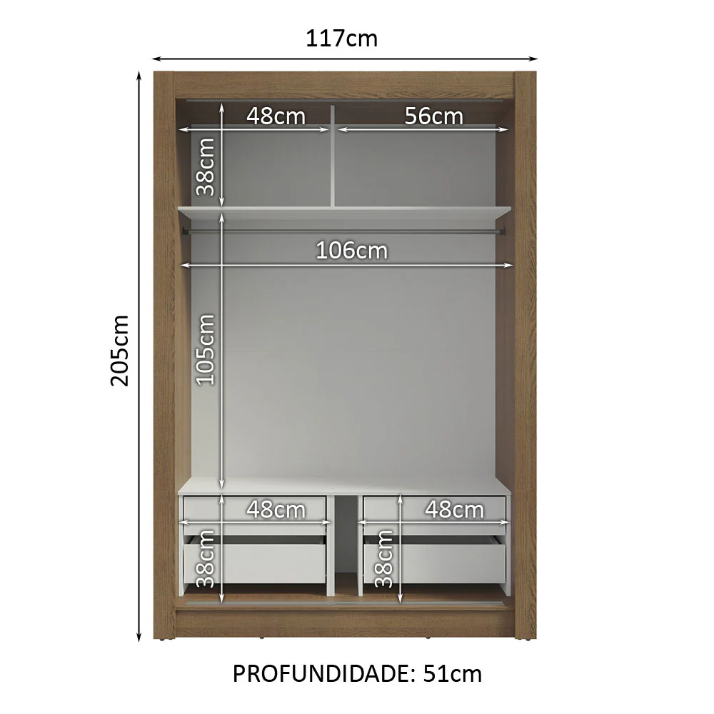 Guarda-Roupa Solteiro 2 Portas de Correr com Espelho 4 Gavetas Rustic/Cinza Vivare Plus Madesa - Image 4