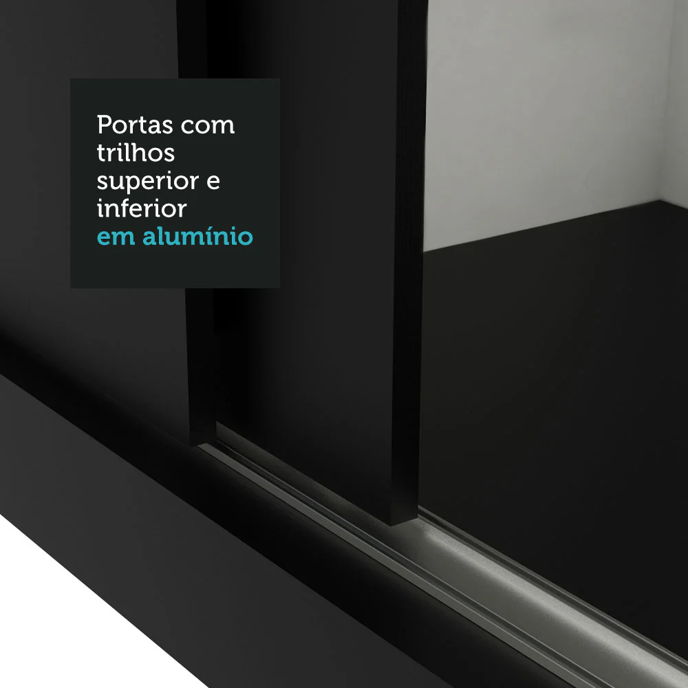 Guarda-Roupa Solteiro 2 Portas de Correr com Espelho Preto Milano Madesa - Image 9
