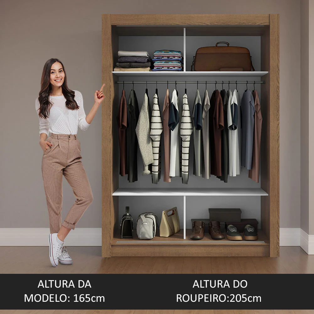 Guarda-Roupa Solteiro 2 Portas de Correr com Espelho Rustic/Cinza Milano Madesa - Image 5