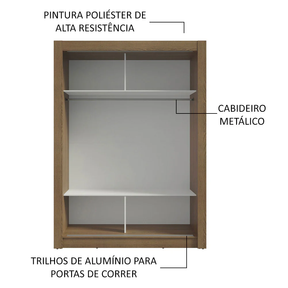Guarda-Roupa Solteiro 2 Portas de Correr com Espelhos Rustic Milano Madesa - Image 6