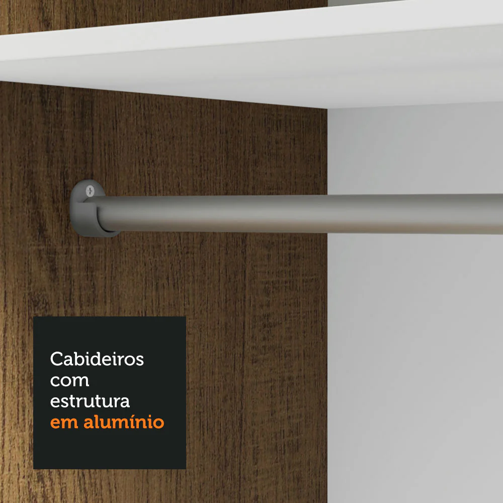 Guarda-Roupa Solteiro 2 Portas de Correr Rustic/Branco Milano Madesa - Image 7