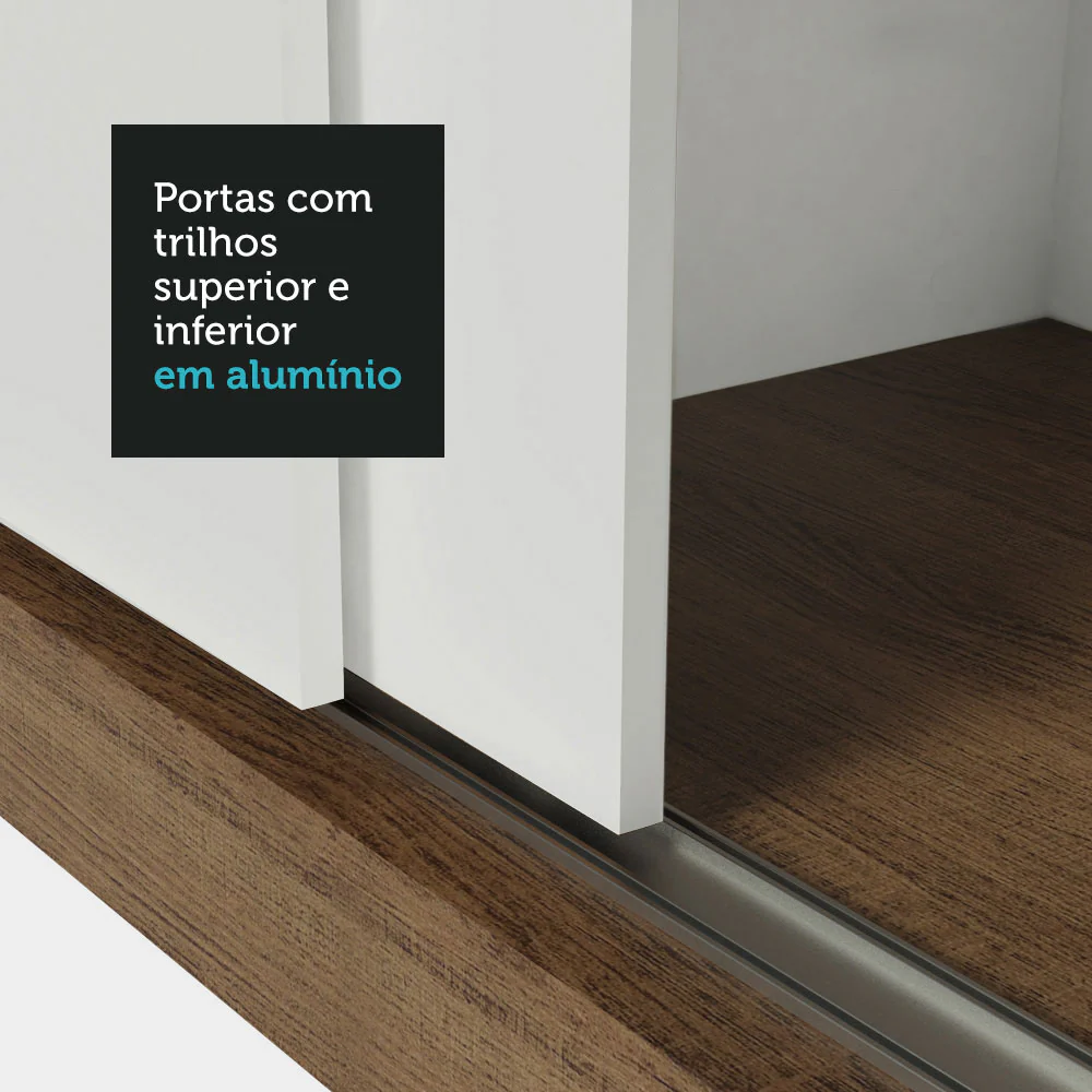 Guarda-Roupa Solteiro 2 Portas de Correr Rustic/Branco Milano Madesa - Image 9