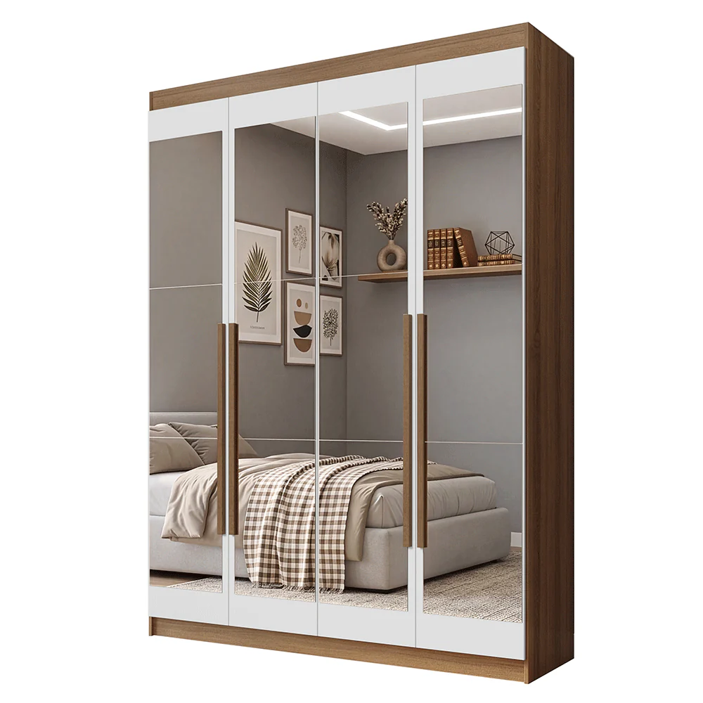 Guarda-Roupa Solteiro 4 Portas Batentes com Espelhos Rustic/Branco/Rustic Venus Madesa - Image 2