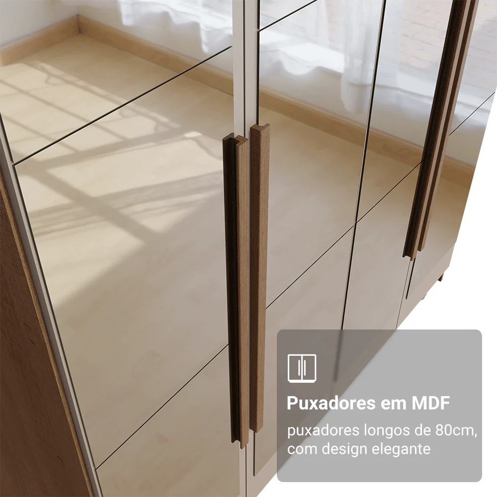 Guarda-Roupa Solteiro 4 Portas Batentes com Espelhos Rustic/Crema/Rustic Venus Madesa - Image 6