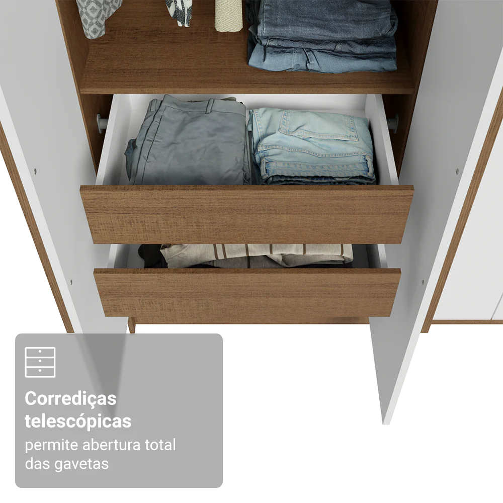 Guarda-Roupa Solteiro 4 Portas Batentes Rustic/Branco/Rustic Venus Madesa - Image 7