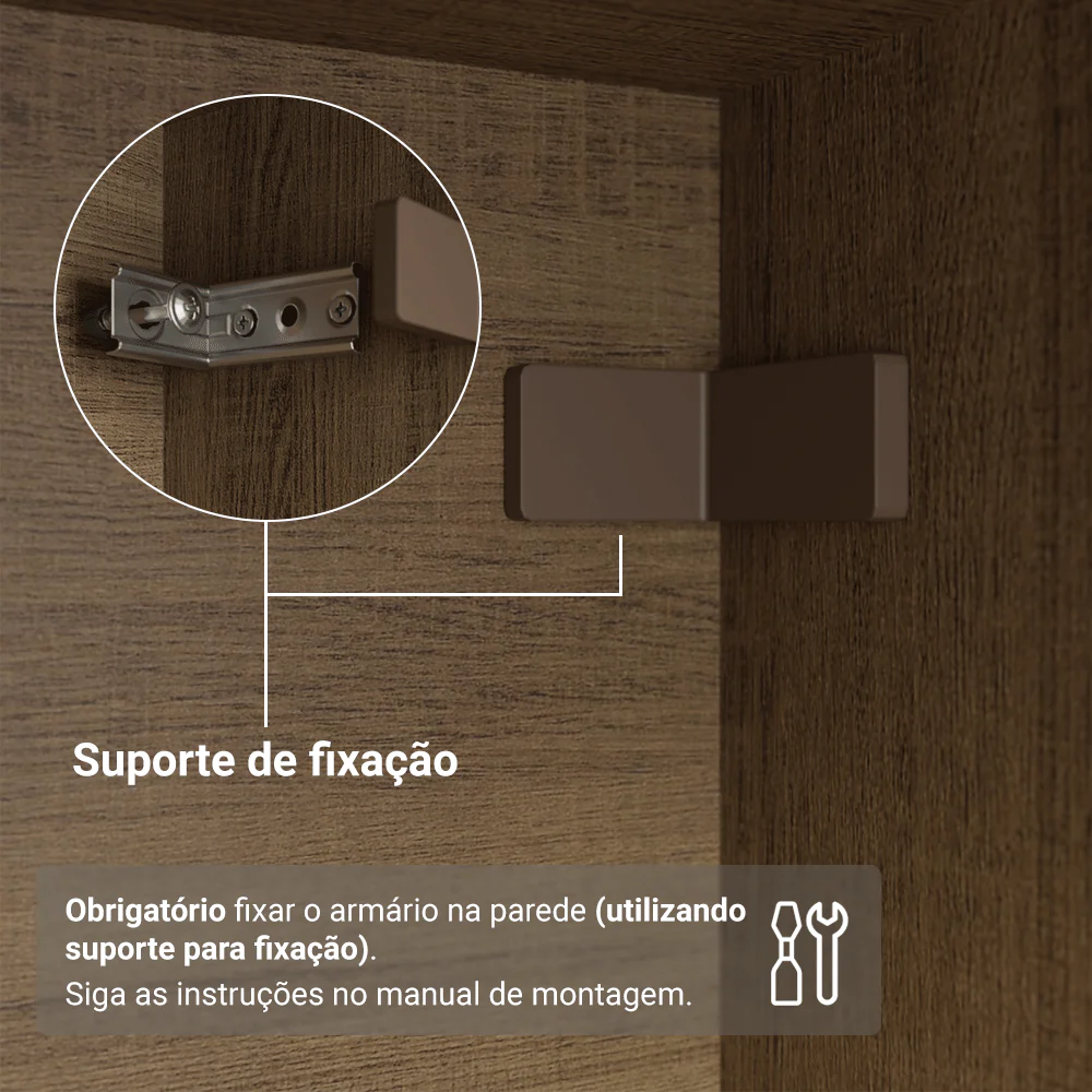 Guarda-Roupa Solteiro 4 Portas Batentes Rustic/Branco/Rustic Venus Madesa - Image 8
