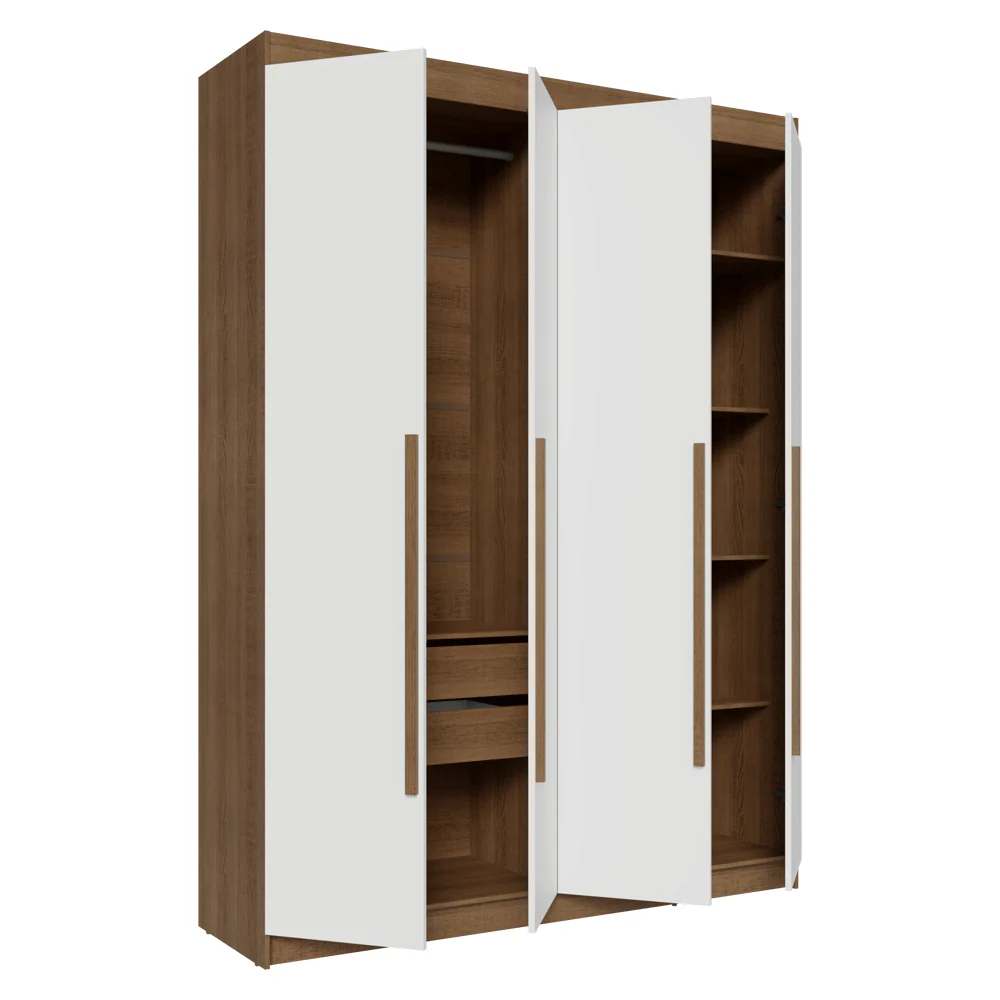 Guarda-Roupa Solteiro 4 Portas Batentes Rustic/Branco/Rustic Venus Madesa - Image 9
