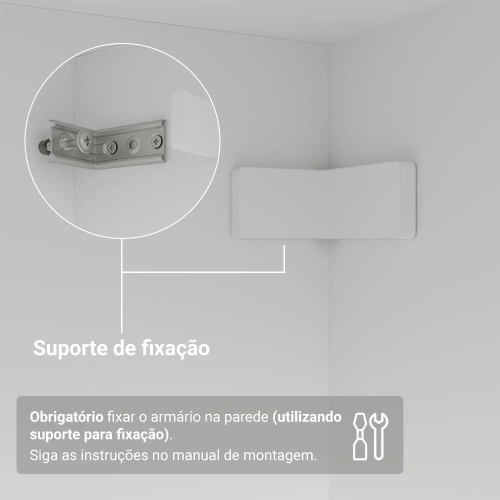 Guarda-Roupa Solteiro com Pés 4 Portas Batentes Branco/Branco/Preto Venus Madesa - Image 8