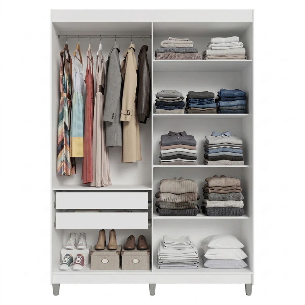 Guarda-Roupa Solteiro com Pés 4 Portas Batentes com Espelho Branco/Branco/Rustic Venus Madesa - Image 5