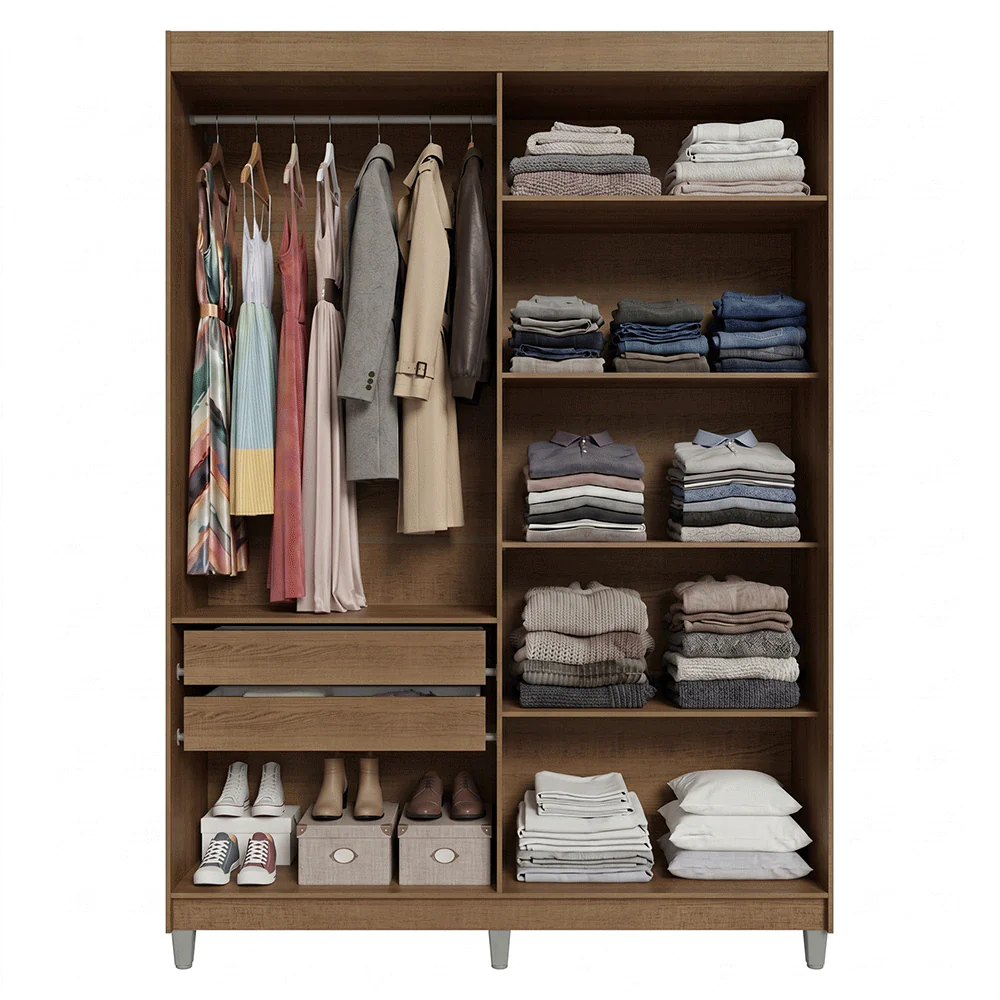 Guarda-Roupa Solteiro com Pés 4 Portas Batentes Rustic/Branco/Rustic Venus Madesa - Image 5