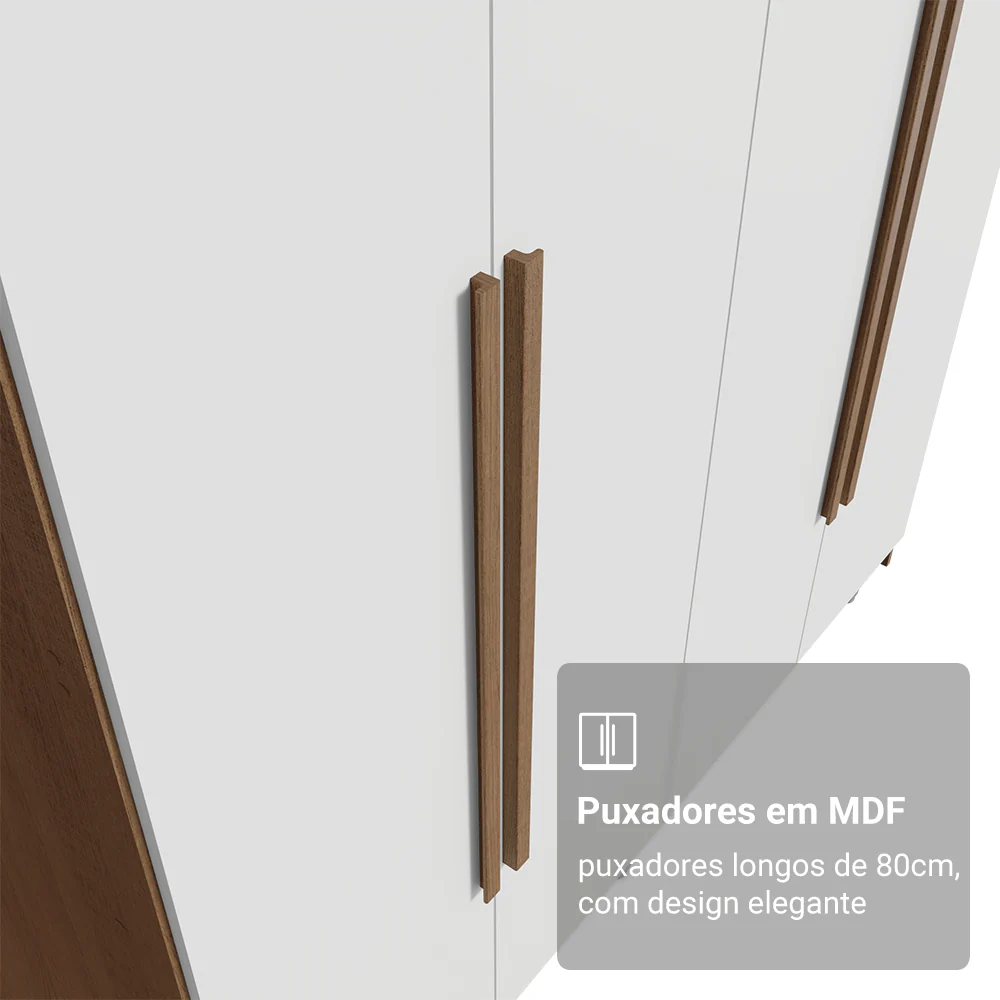 Guarda-Roupa Solteiro com Pés 4 Portas Batentes Rustic/Branco/Rustic Venus Madesa - Image 6