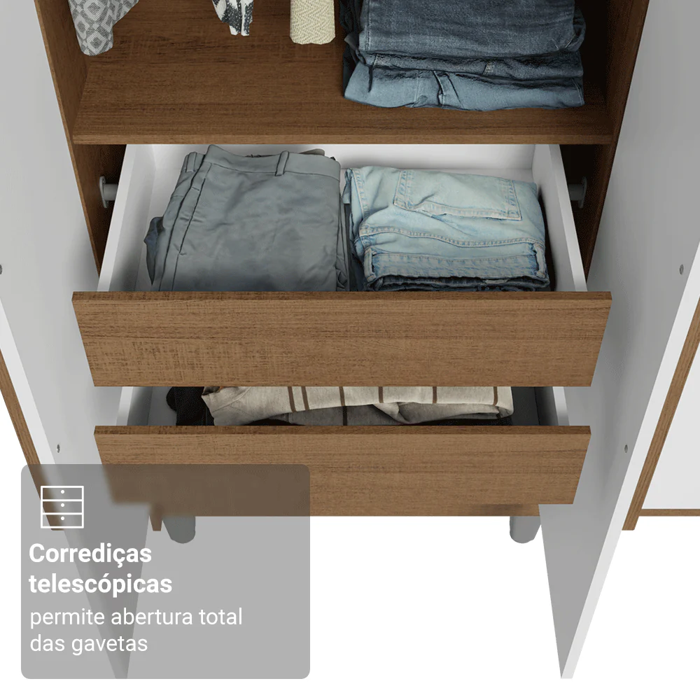 Guarda-Roupa Solteiro com Pés 4 Portas Batentes Rustic/Branco/Rustic Venus Madesa - Image 7