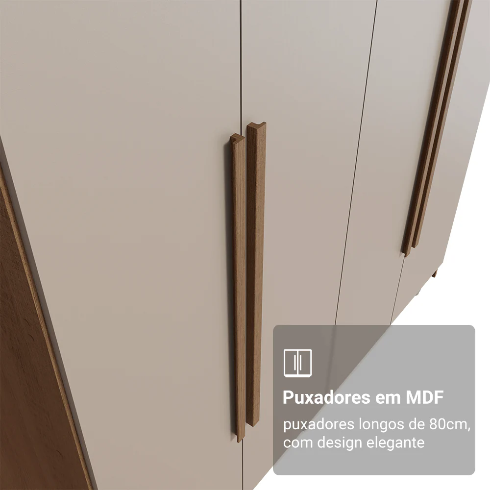 Guarda-Roupa Solteiro com Pés 4 Portas Batentes Rustic/Crema/Rustic Venus Madesa - Image 6