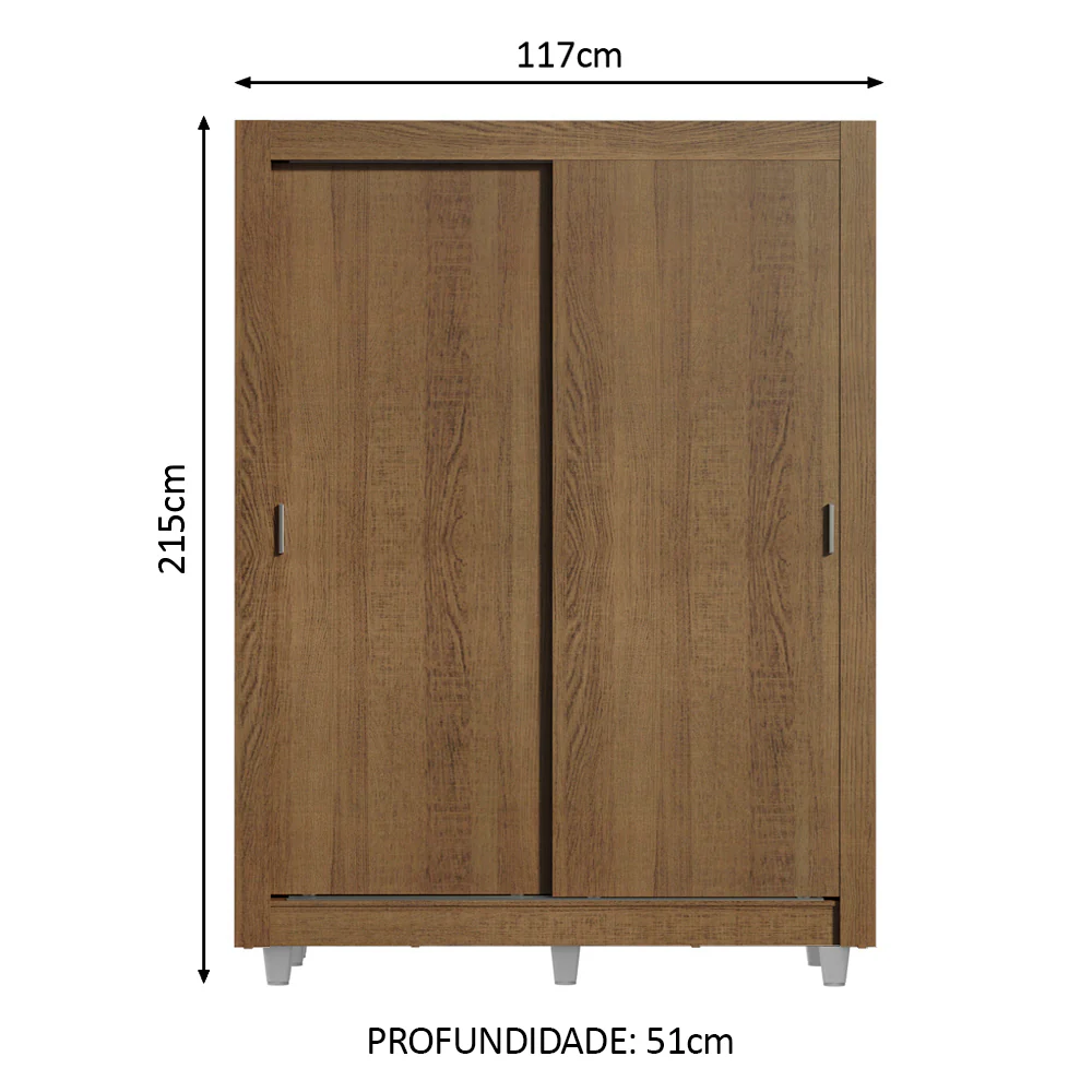 Guarda-Roupa Solteiro Madesa Dallas 2 Portas de Correr 2 Gavetas com Pés Rustic - Image 3