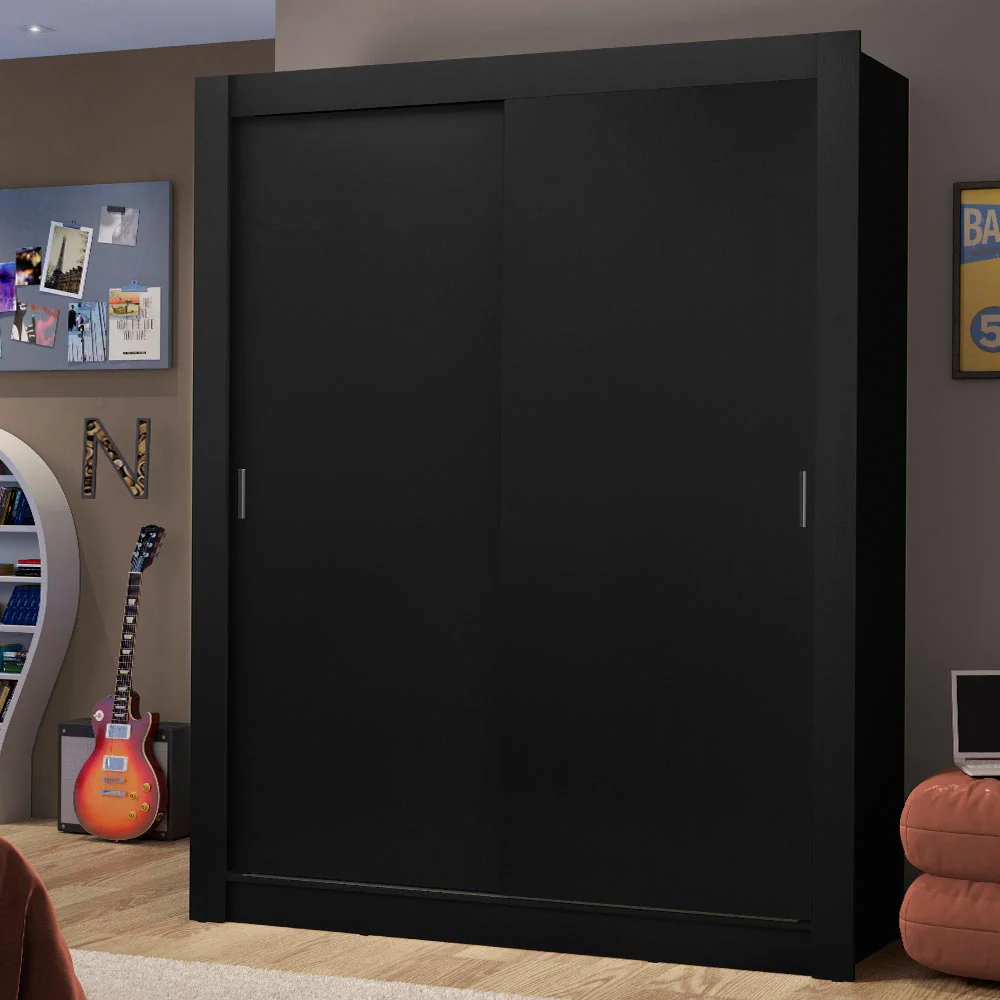 Guarda-Roupa Solteiro Madesa Dallas 2 Portas de Correr 2 Gavetas Preto