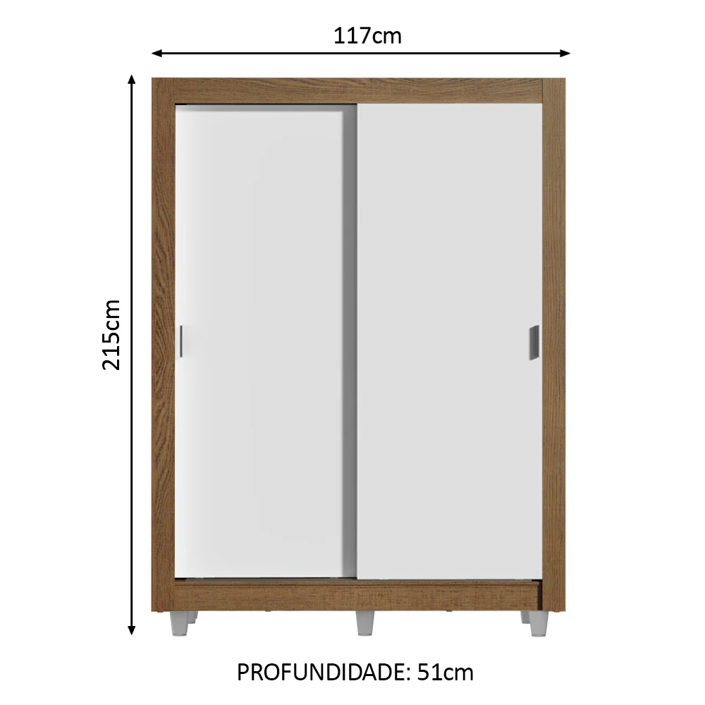 Guarda-Roupa Solteiro Madesa Dallas Plus 2 Portas de Correr 4 Gavetas com Pés Rustic/Branco - Image 2