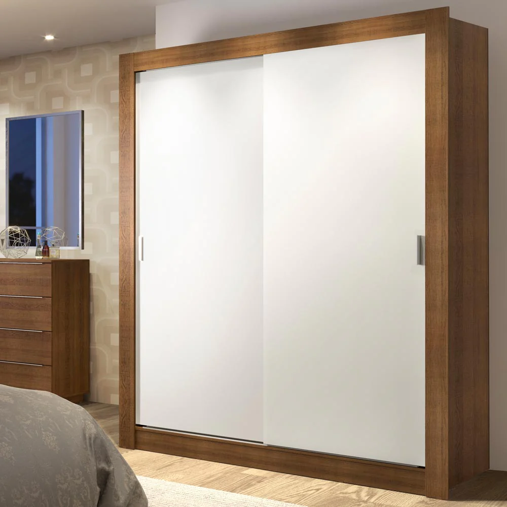 Guarda-Roupa Solteiro Madesa Dallas Plus 2 Portas de Correr 4 Gavetas Rustic/Branco