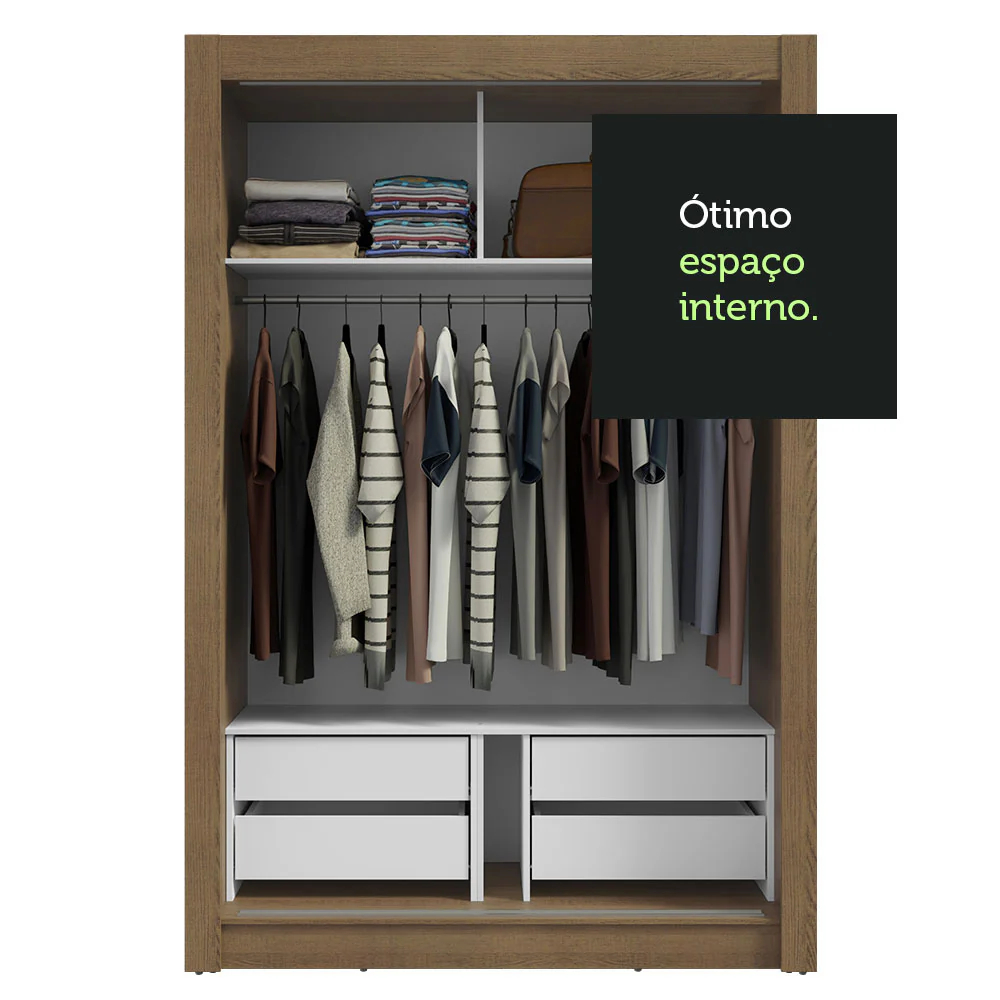 Guarda-Roupa Solteiro Madesa Dallas Plus 2 Portas de Correr 4 Gavetas Rustic/Branco - Image 7