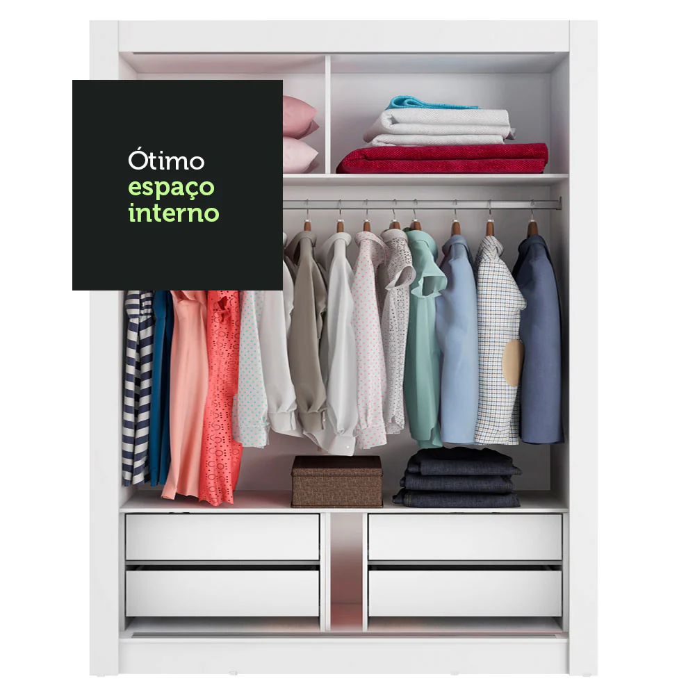 Guarda-Roupa Solteiro Madesa Dallas Plus 2 Portas de Correr com Espelho 4 Gavetas Branco - Image 7