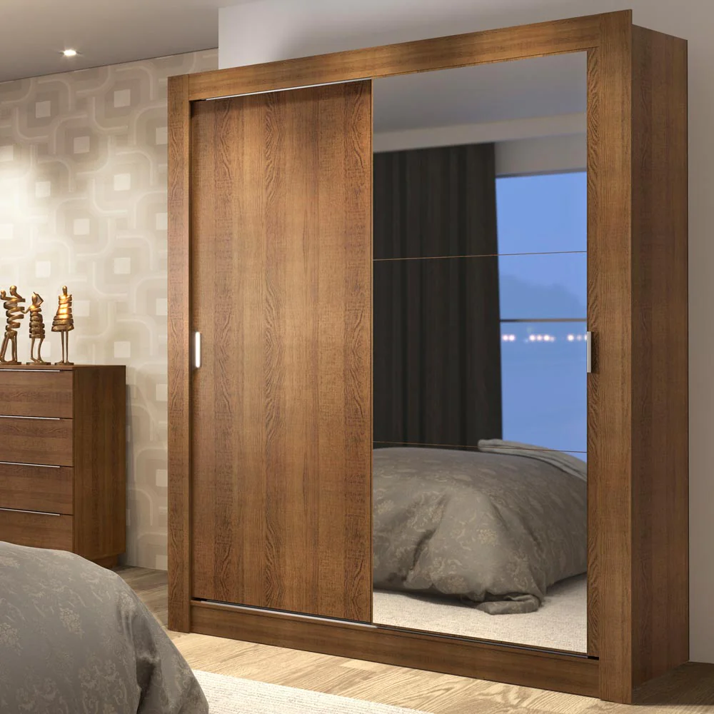 Guarda-Roupa Solteiro Madesa Dallas Plus 2 Portas de Correr com Espelho 4 Gavetas Rustic