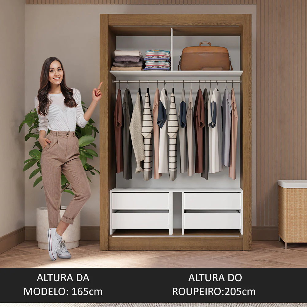 Guarda-Roupa Solteiro Madesa Dallas Plus 2 Portas de Correr com Espelho 4 Gavetas Rustic - Image 5