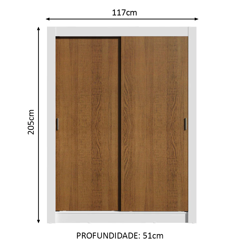 Guarda-Roupa Solteiro Madesa Denver 2 Portas de Correr Branco/Rustic - Image 3