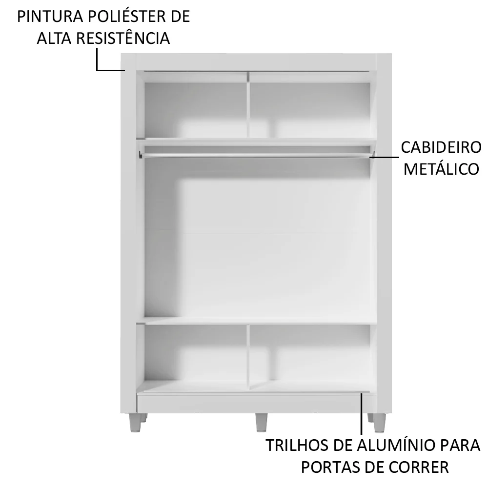 Guarda-Roupa Solteiro Madesa Denver 2 Portas de Correr com Espelho com Pés Branco/Rustic - Image 6