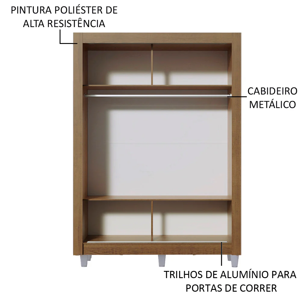 Guarda-Roupa Solteiro Madesa Denver 2 Portas de Correr com Pés Rustic - Image 5