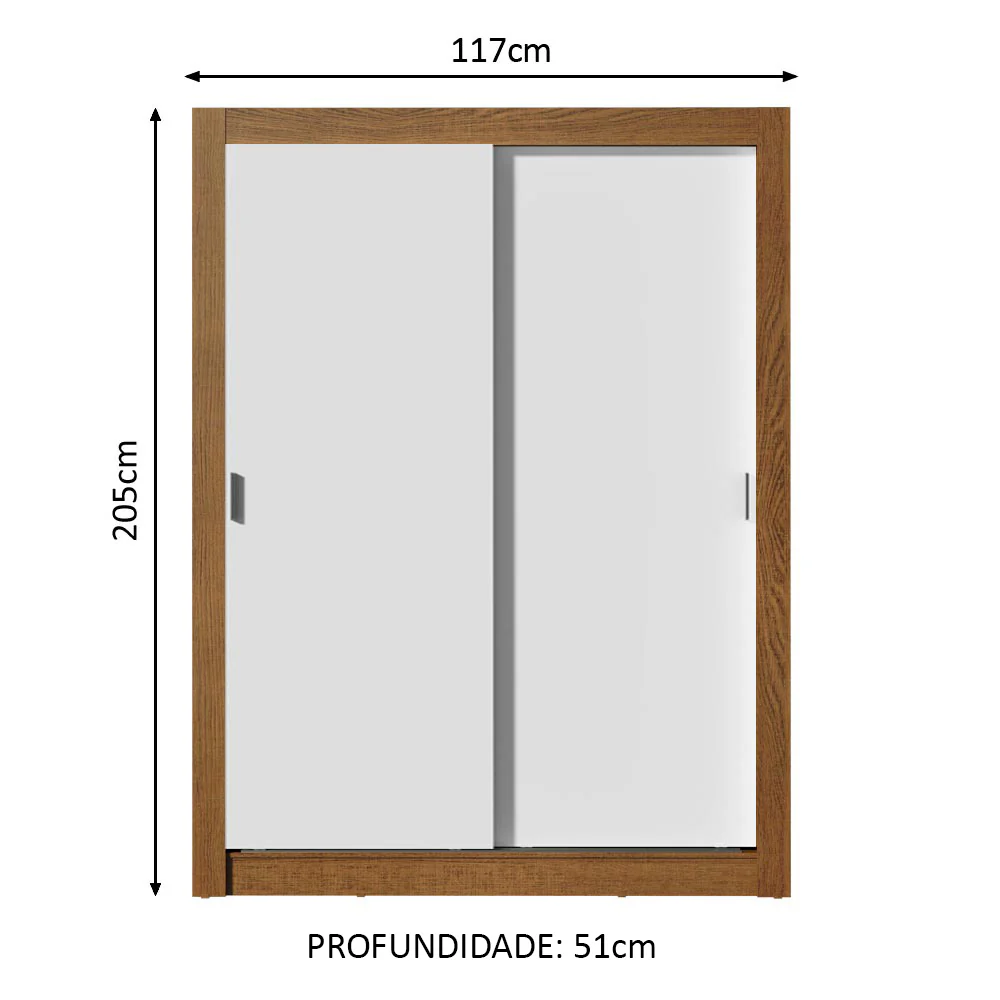 Guarda-Roupa Solteiro Madesa Denver 2 Portas de Correr Rustic/Branco - Image 3