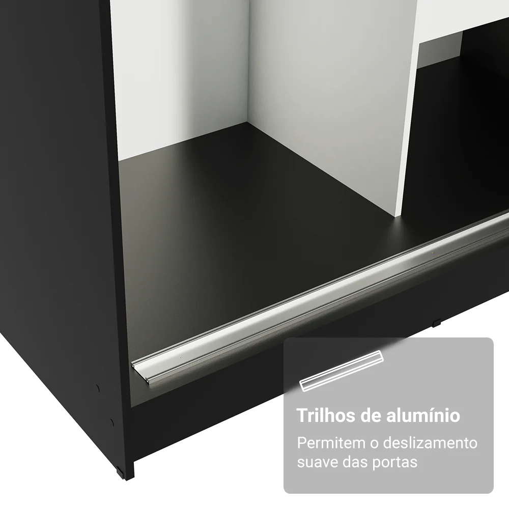 Guarda-Roupa Solteiro Madesa Tokio 2 Portas de Correr 2 Gavetas Preto/Branco - Image 7