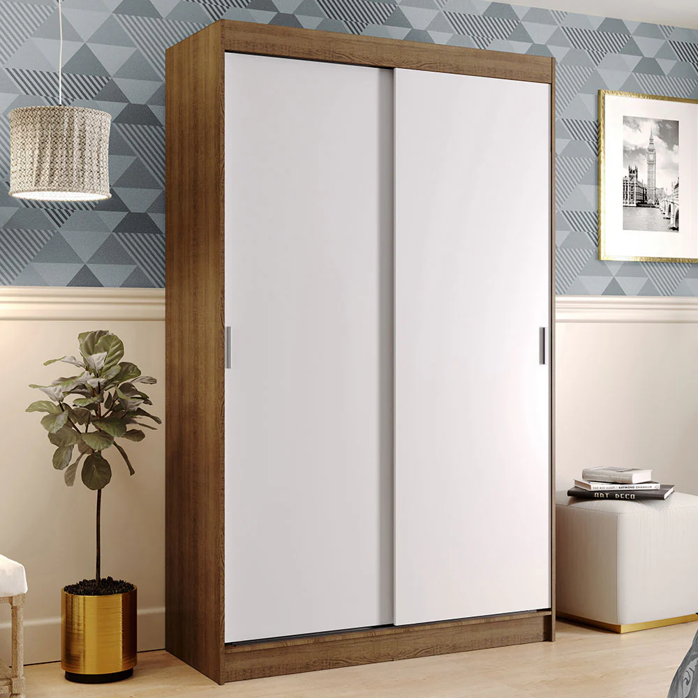 Guarda-Roupa Solteiro Madesa Tokio 2 Portas de Correr 2 Gavetas Rustic/Branco