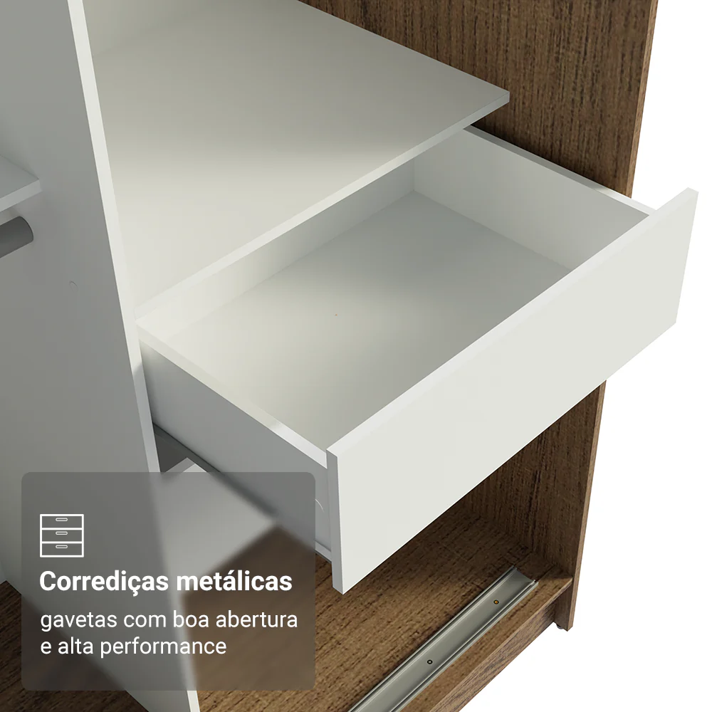 Guarda-Roupa Solteiro Madesa Tokio 2 Portas de Correr 2 Gavetas Rustic/Branco - Image 6